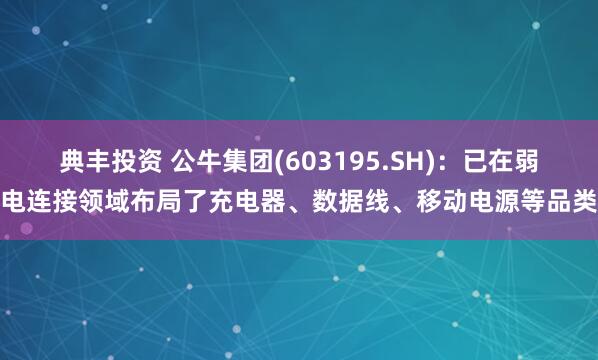 典丰投资 公牛集团(603195.SH)：已在弱电连接领域布局了充电器、数据线、移动电源等品类